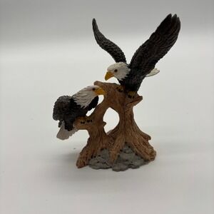 Resin Eagle Figurine Two Bald Eagles Perched on Tree Branch Collectible Decor